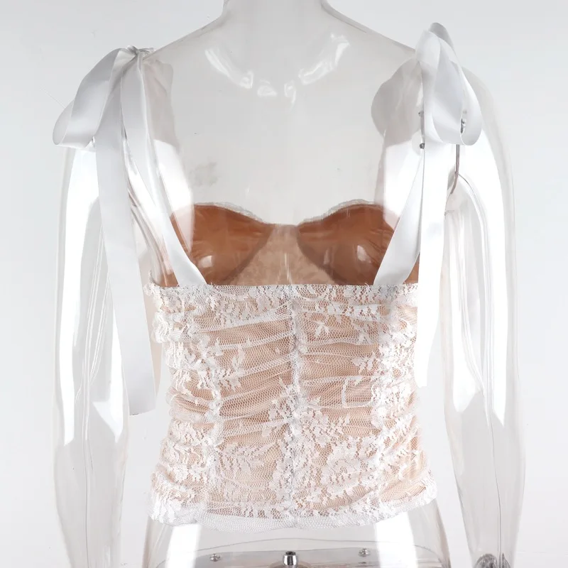 Топ на бретелях mujer, осень, blusas, уличная мода, сексуальный кружевной топ без рукавов, бюстье, женский короткий топ