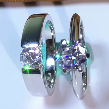 

1 Pair S925 Sterling Silver Moissanite Resizable Ring Fashion Luxury Wedding Engagement Ring Couple Jewellery Accessories