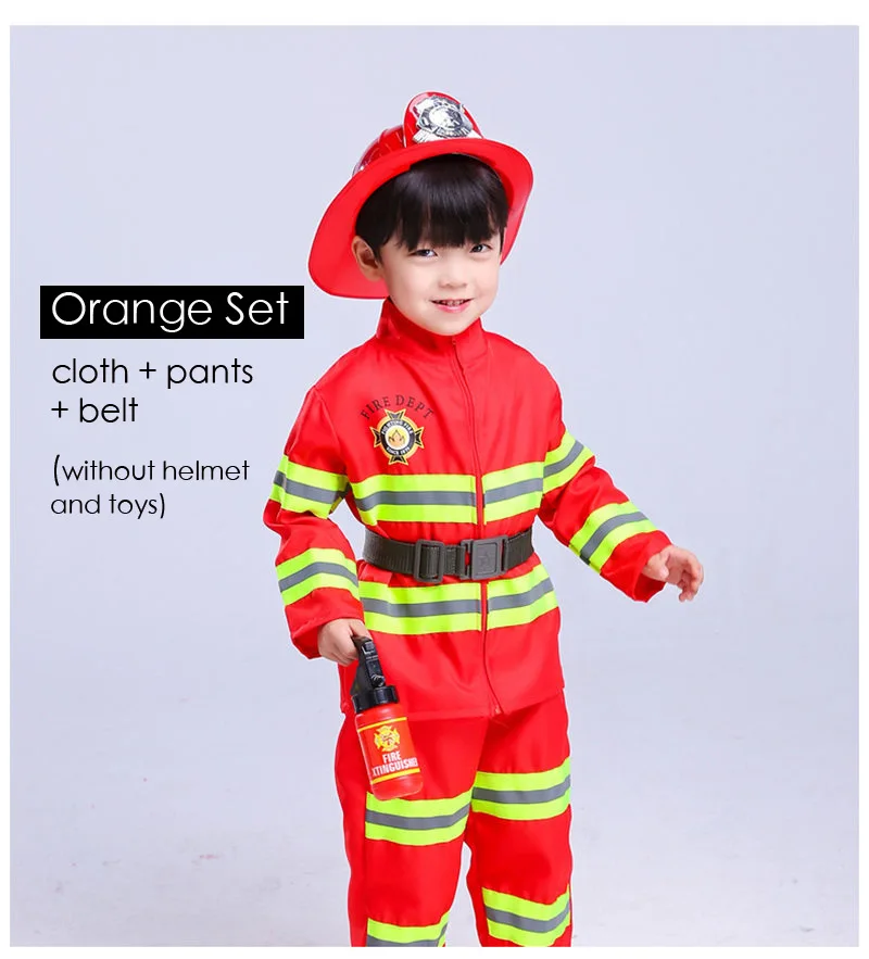 Orange Set Крутая Униформа пожарного Сэма для детей и взрослых, костюмы пожарных на Хэллоуин, карнавальные аксессуары, одежда для игр - Цвет: Orange Set