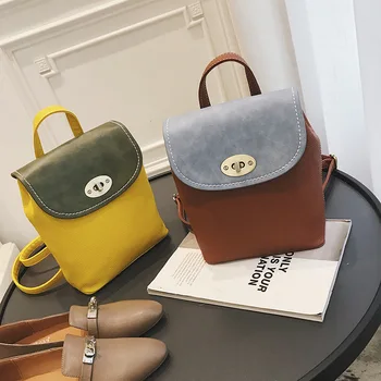 

Mini Backpack Women's New 2020 Color Matching PU Girls Shoulder Bag Casual Fashion Small Bag Portable Travel Bag