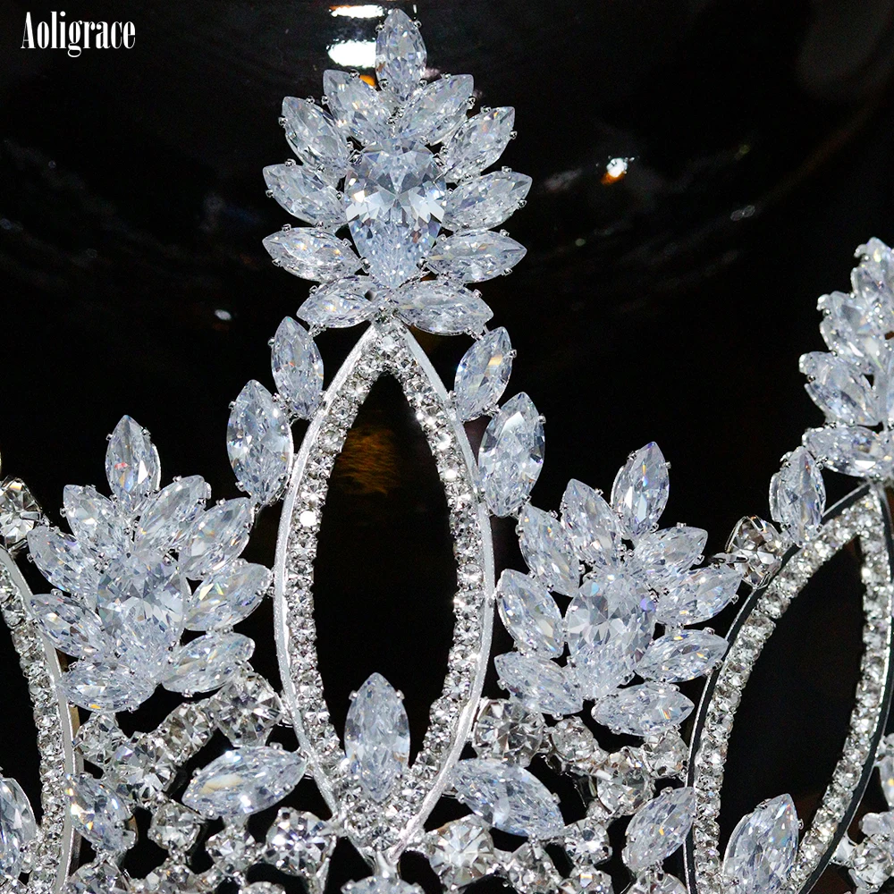 European Full Cubic Zirconia CZ Zircon Wedding Princess Crowns Tiaras Women Pageant Quinceanera Diadem Hair Jewelry Accessories