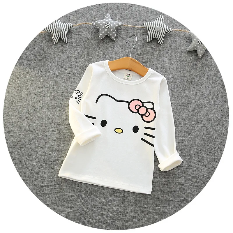 Одежда для малышей футболка с длинными рукавами и рисунком «hello kitty» для девочек комплекты одежды для детей Верхняя одежда для девочек детское осеннее нижнее белье