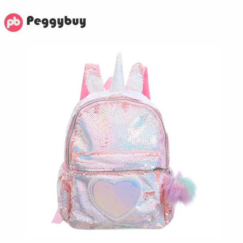 

Cute Heart Sequins Travel Backpacks Kids Girls Glitter Shoulder Schoolbag Bling Shiny Colorful School Backpack For Teen New