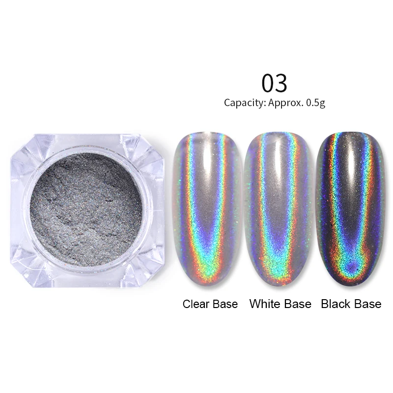 1 Box Nail Art Glitter Pigment Powder Holographic Laser Gold Sliver Chrome Pigment Dust Power Manicure UV Gel Decoration Power - Цвет: 03