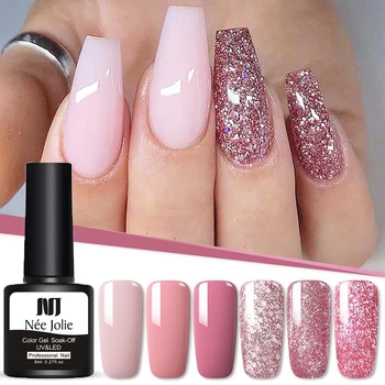 

NEE JOLIE 8ml UV Gel Nail Polish Rose Gold Glitter Sequins Soak Off UV Gel Varnish Color Nail Gel Polish DIY Nail Art varnish