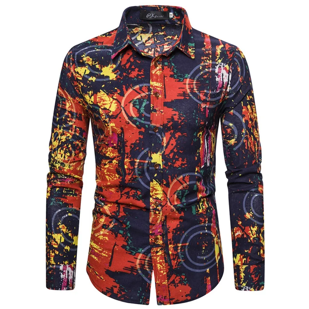 Осенние мужские рубашки, повседневные, тонкие, необычные, уличная одежда, комикс, мультяшный принт, блузка с отворотом, на пуговицах, мужская рубашка, длинный рукав, топ, 9 стилей