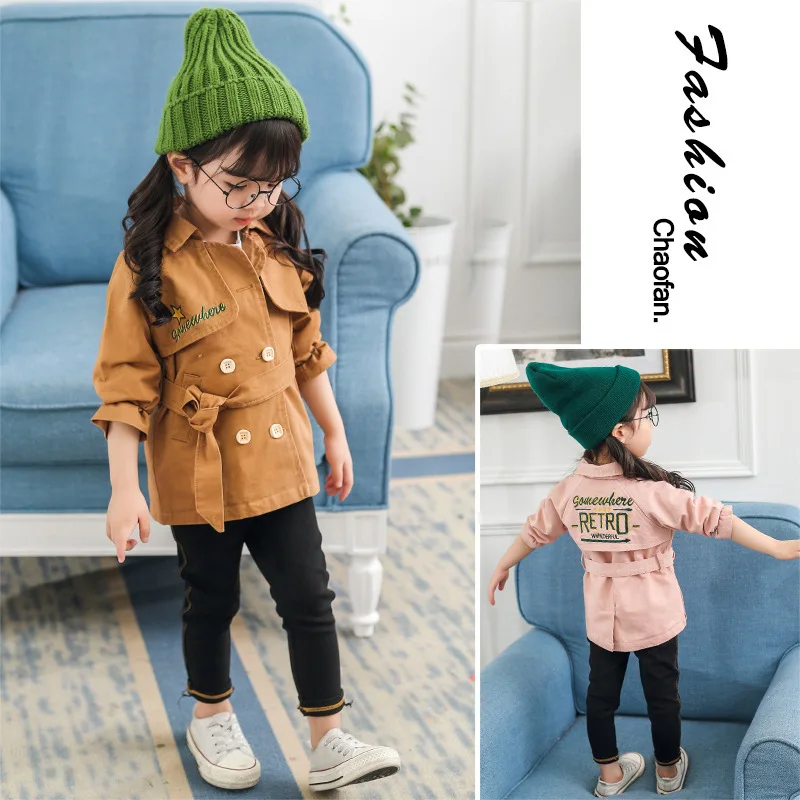 

Spring New Style Girls' Wind Coat Back Green English Embroidery British Style Cardigan Coat