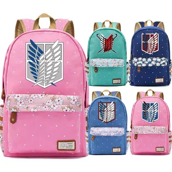 

Cartoon Anime Attack on Titan Flowers Polka Dot Boy Girl School bag Women Bagpack Teenagers Mochila Canvas Ladies Backpack