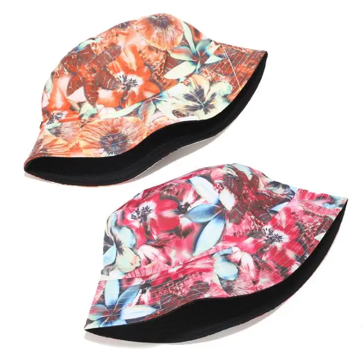Two Side Reversible Flower bucket hat for women hip hop fisherman hat Adult female panama bob hat seasons Orange flat hat