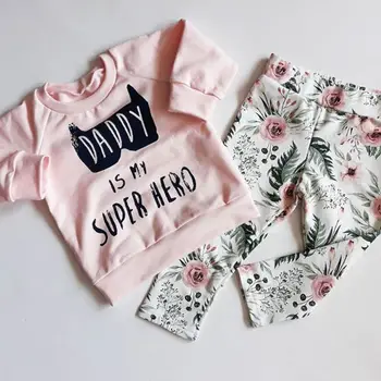 

0-3T Newborn Kids Baby Boys Girl Clothing Daddy Batman Superhero Outfit set Flower Top and Pants infant clothing roupa menina