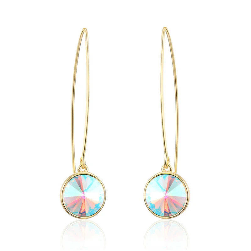Простые круглые многоцветные висячие серьги с австрийскими кристаллами золотые