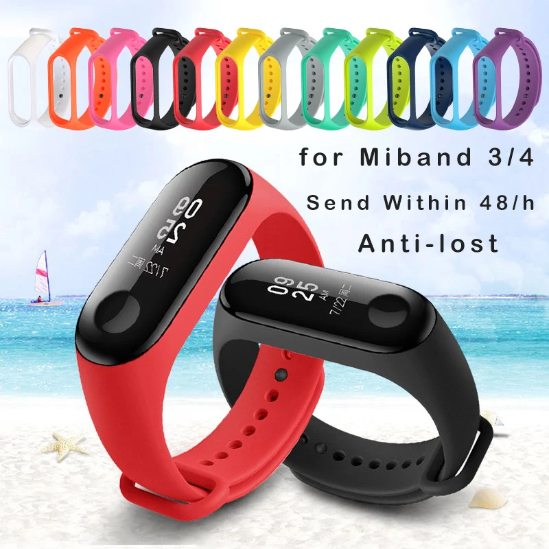 Браслет для Xiaomi Mi Band 3 4 спортивный браслет с защитой от потери силиконовый