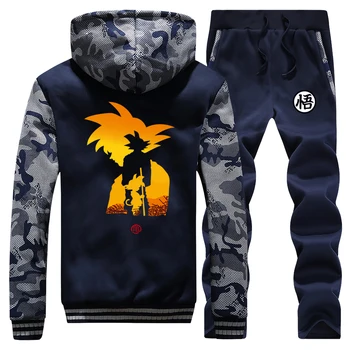 

Dragon Ball Men's Sets Super Saiyan Japan Anime Sweatpants Harajuku Camo Jackets 2019 Winter Fleece Pants Sweatshirts Tracksuit