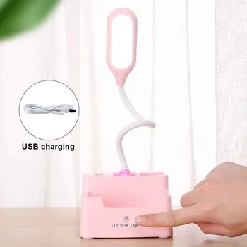 

Mobilephone Stand Bedroom USB Rechargeable Bedside Multifunctional Reading Flexible With Pen Holder LED Desk Lamp Touch Dimmable