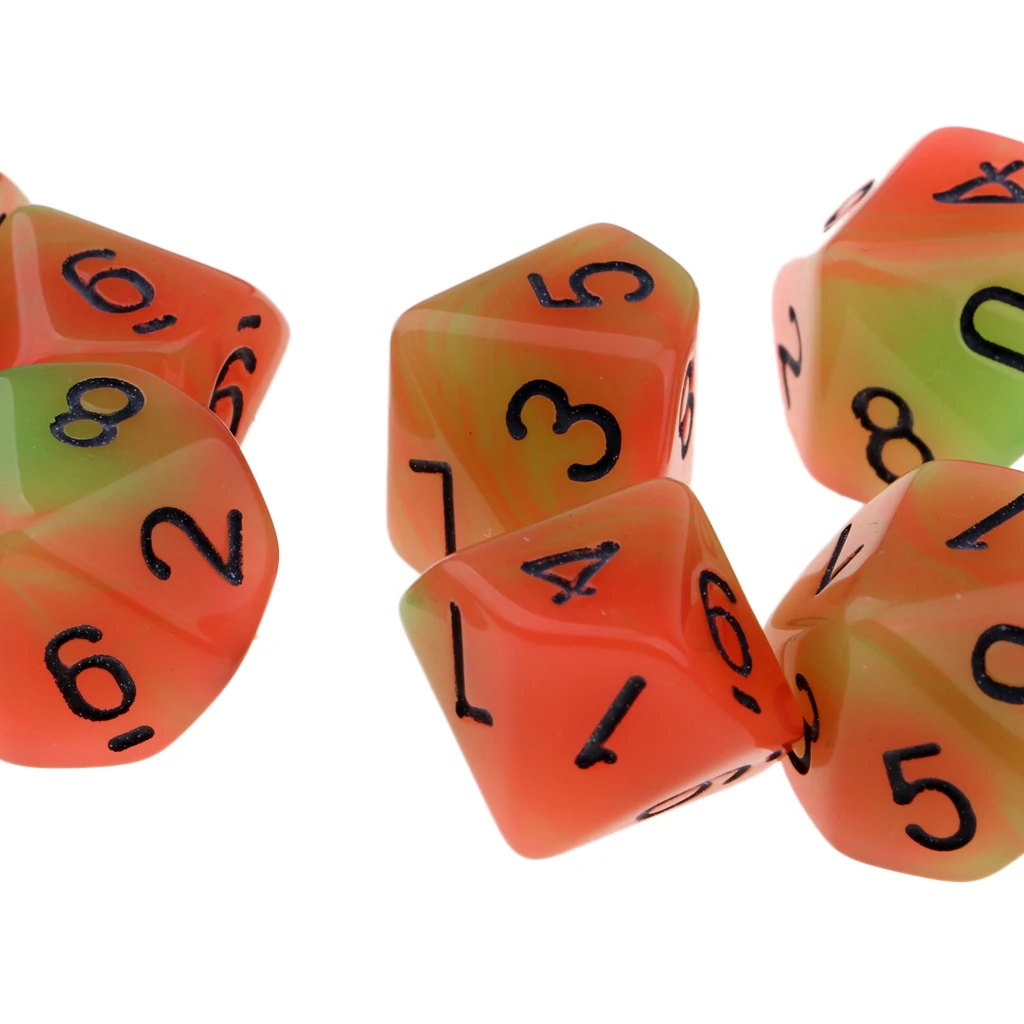 Tabletop Game 10pcs Dungeons Dragons Dice D10 D&D Luminous 1.6cm Multi Dice Set Night Luminous Dice Set