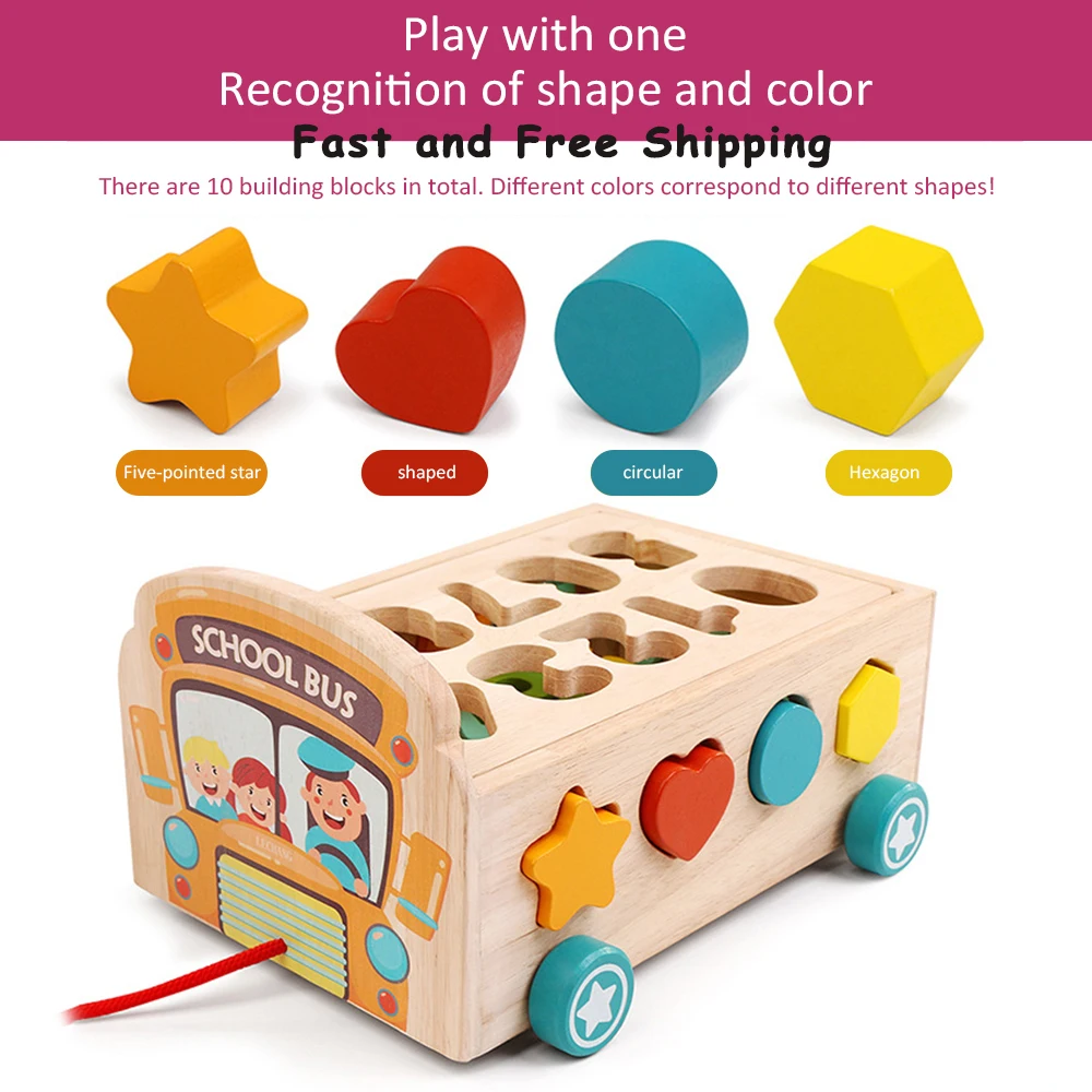 

Geometric Shape Color Matching Toys Wooden 3D Puzzles with Trailer Car Baby Early Educational Learning Toy for Children Gift