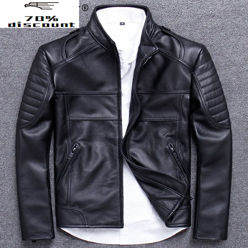 

2020 New Real Genuine Leather Jacket Men Biker Motorcycle Cow Leather Jackets Spring Autumn Cowhide Leather Coat 2820 KJ3222