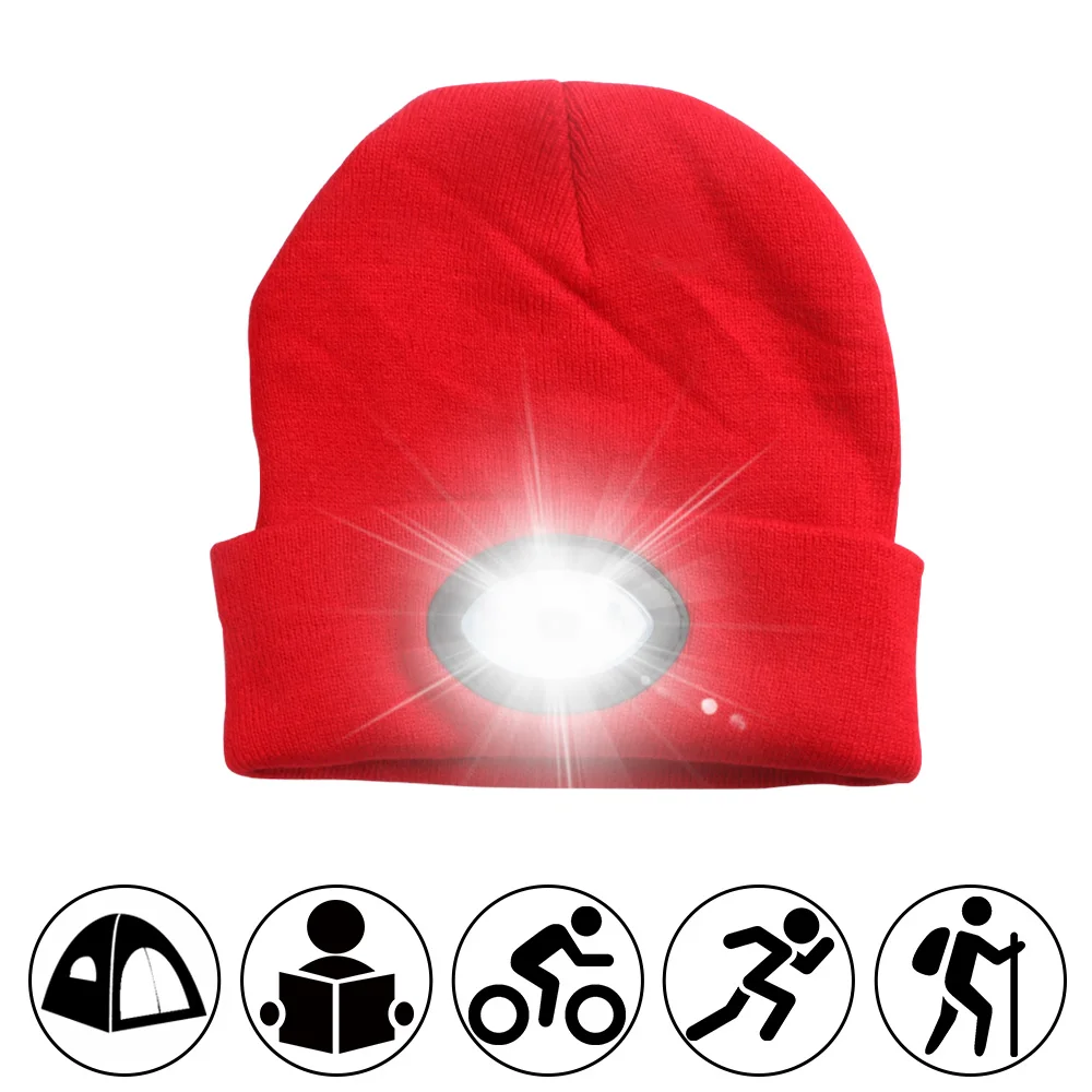 6 светодиодный светильник шапка USB перезаряжаемая Hands Free шапка с фонариком светодиодный шапочки вязаная шапка сохраняет тепло зимой для альпинизма рыбалки на открытом воздухе - Испускаемый цвет: Red led cap