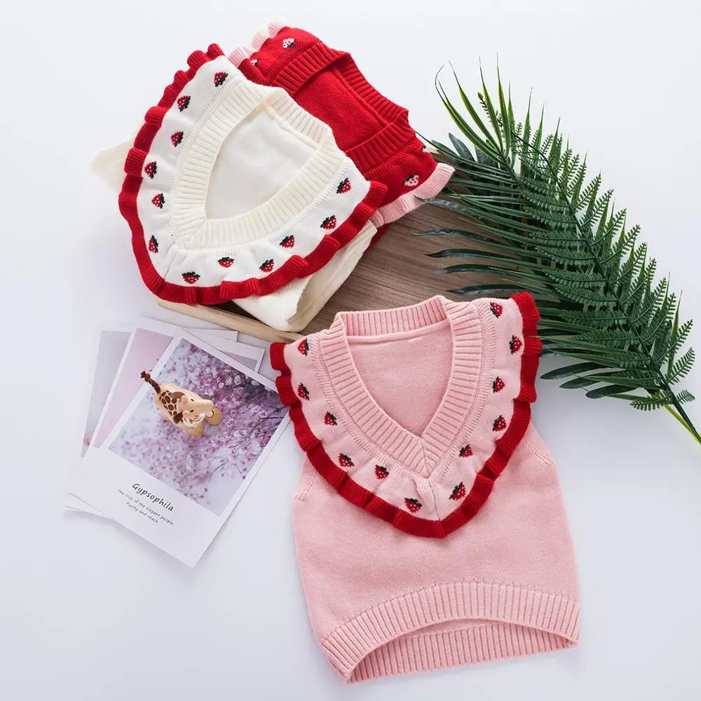 

1-6T Autumn Winter Sweater Vest For Girl Toddler Kid Baby Knitted Clothes Ruffles Sleeveless Cute Sweet Knitwear Infant Clothing