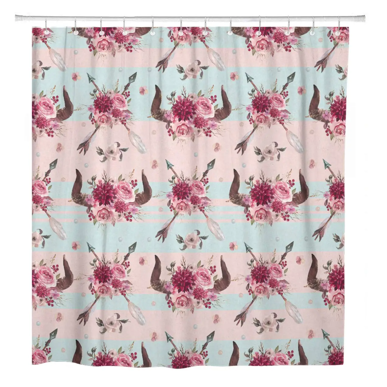 72&quotx72&quot Shower Curtain Waterproof Polyester Fabric Watercolor Boho of Arrows Horns Ornaments Floral Arrangement Decorative | Дом и сад