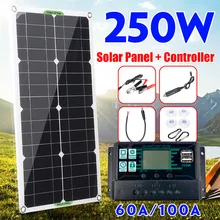 250w painel solar kit completo duplo 12/5v dc usb com 60a/100a células solares do controlador para o carro iate rv carregador de bateria