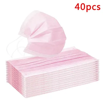 

40pcs Pink Disposable Face Mask 3 Layers Filter Non-woven Fabric Masks Unisex Adult Breathable Mouth Cover Masques Jetables