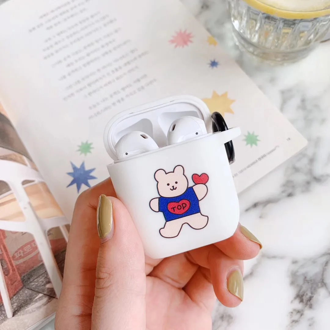 Bear Для AirPods чехол 3D милый красочный Радужный чехол для наушников для Airpods 2/i10/i11 TWS Защитная крышка с кольцом на палец - Цвет: Bear
