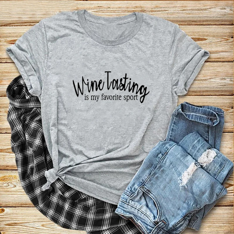 Дегустация мой любимые спортивные женские футболка винный Тур Топ Lover свободного