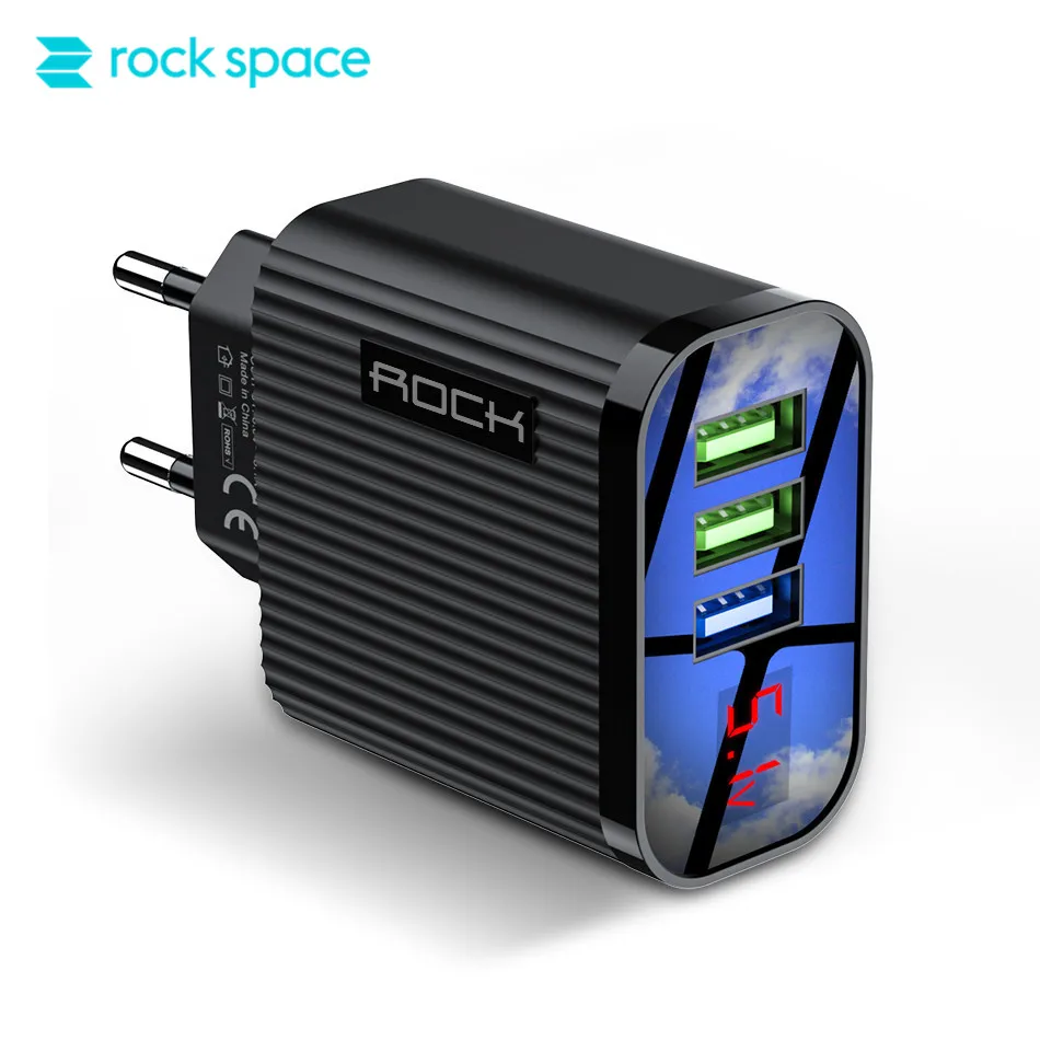 ROCK Digital Display Quick Phone Charger 3 Port USB 3A Smart Fast Travel Wall Adapter For iPhone Samsung Xiaomi | Мобильные телефоны