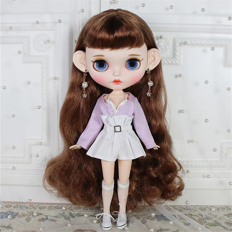 Одежда Blyth doll белый кружевной фиолетовый кардиган с высокой талией шорты и Костюмные носки для ледяной Licca