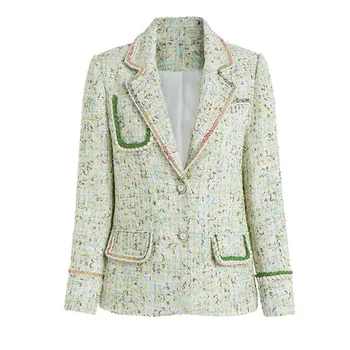 

Tweed Jacket Coat For Women Elegant Runway Luxury Brand Designer Winter Plaid Houndstooth Autumn Winter Ladies Outwear Plus Size