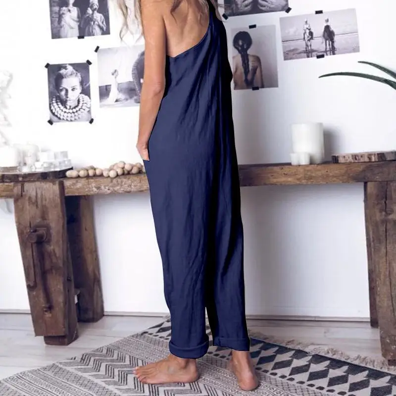 Элегантный уличная одежда, женские комбинезоны размера плюс без рукавов на бретелях, летние комбинезоны с открытой спиной, женские длинные штаны