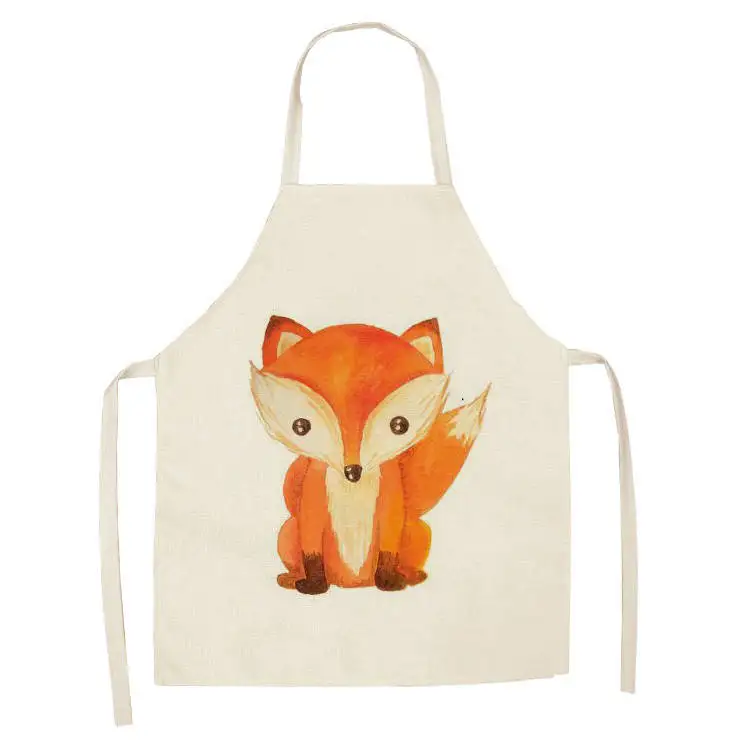 1Pcs Kitchen Apron Cartoon animal fox women Printed Sleeveless Cotton Linen Aprons for Men Women Home Cleaning Tools WQTF06