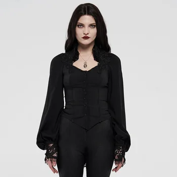 

PUNKRAVE Women's Gothic Court Long Sleeve Shirts Gorgeous Tight Hollow Lace Cuff Adjustable Back Tuxedo Blouses