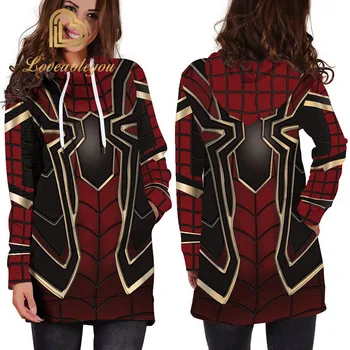 

Superhero The Avengers Spiderman Iron Man Hoodies Autumn Women Sweatshirt Dress Slim Long sleeve Turtleneck Drawstring Pullovers