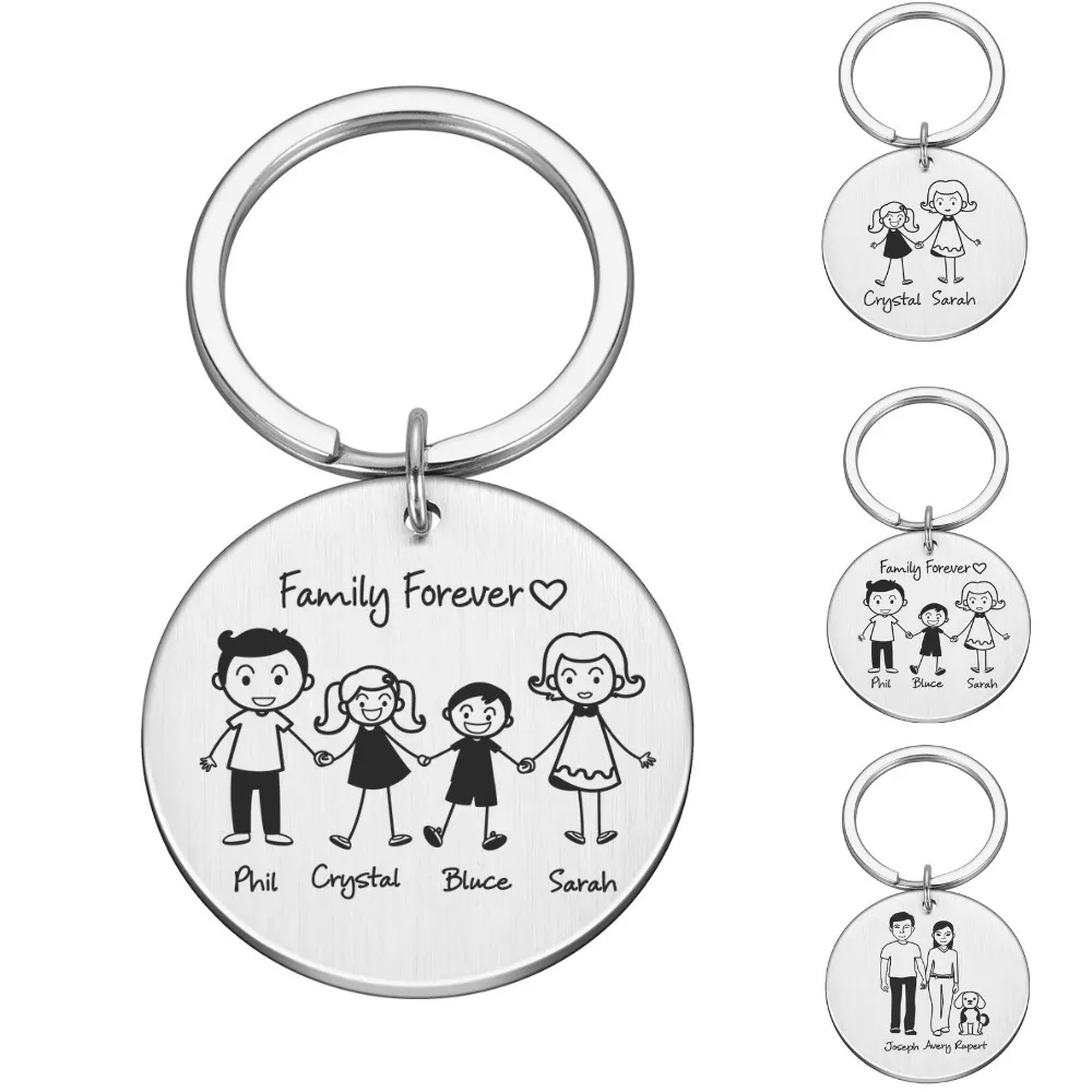 Llavero regalos familiares personalizados, llavero de acero inoxidable grabado para mamá, papá, hija, hijo, mascota, llavero para niños