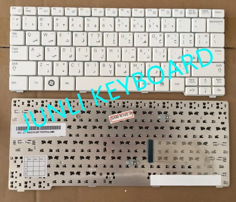 JUNLI Клавиатура для ноутбука Samsung N148 NB20 NB30 NB30P N143 N145 N148P N150 N128 N158 N102 N102S арабский Белый