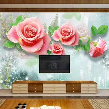 

Custom Mural Non-woven Fabric Wallpaper Modern Minimalist Rose Flower Wall Painting 3D Living Room Sofa TV Background Home Decor