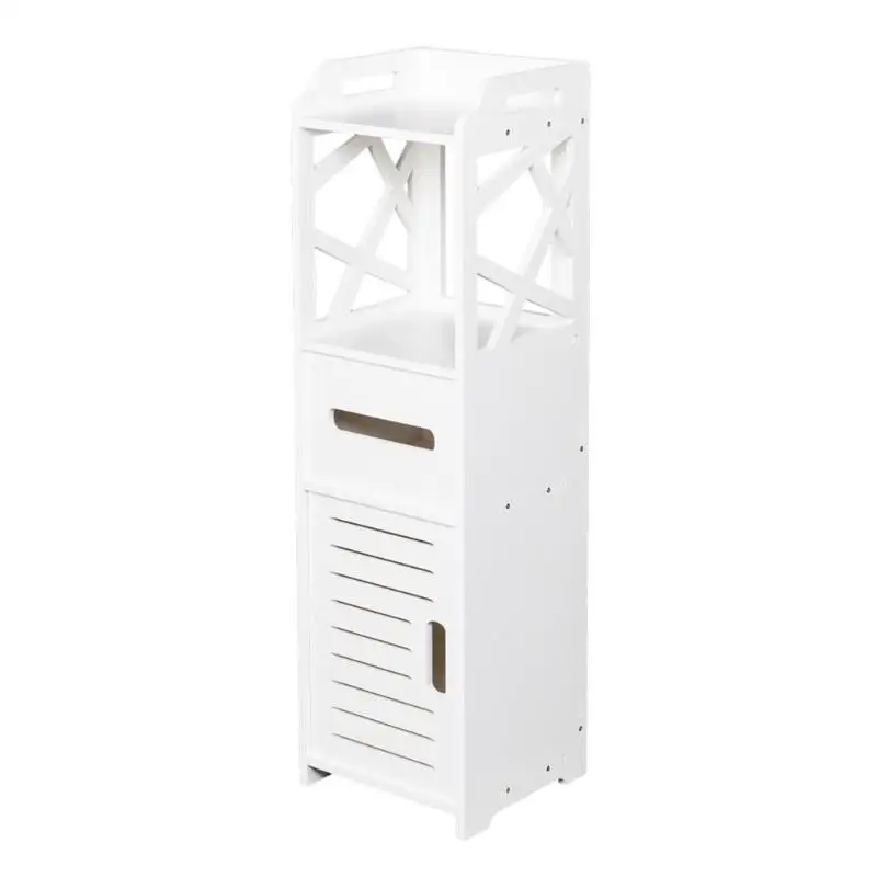 

3-Tier Bathroom Storage Cabinet PVC Toilet Furniture Shelf with 2 Doors