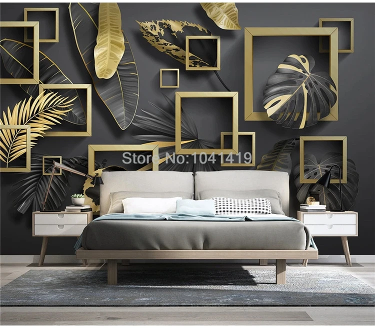 На заказ самоклеящиеся обои Современные Простые геометрические Золотые листья тропические растения фрески гостиная спальня Роскошный домашний декор