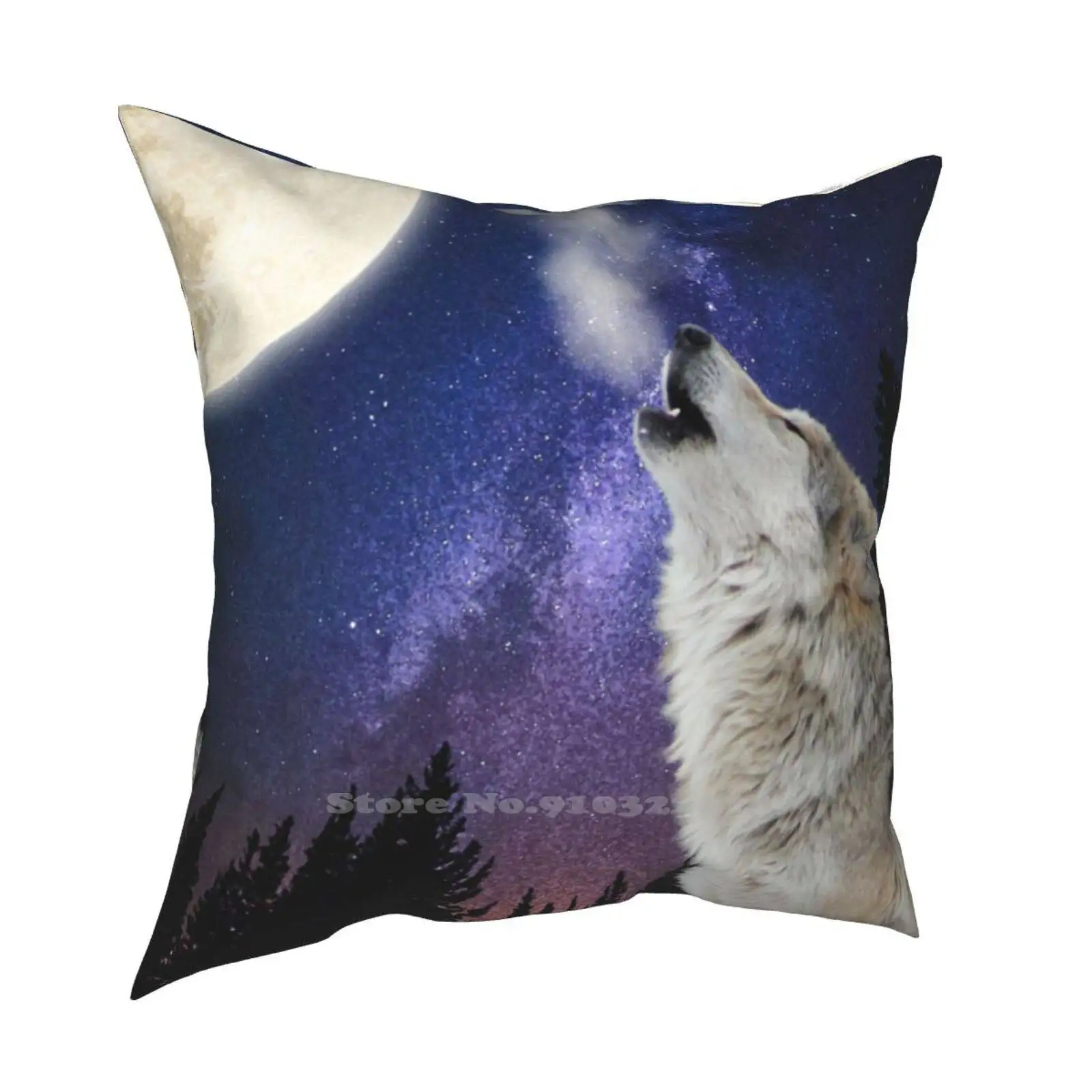 Wolf Howling At The Moon / Wolf Moon Night Sky Stars Space Fashion Sofa Throw Pillow Cover Federa Wolf Wolves Wolf Art