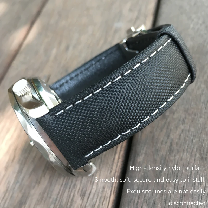 20mm 22mm Canvas Leather Bottom Watch Band 19mm 21mm Replacement For Omega Seamaster 300 Planet-Ocean Seiko Nylon Strap Hamilton