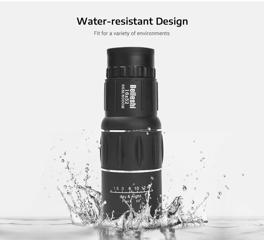 Beileshi 16x52 Monocular Telescope Dual Focus Adjusting Low Night Light Vision