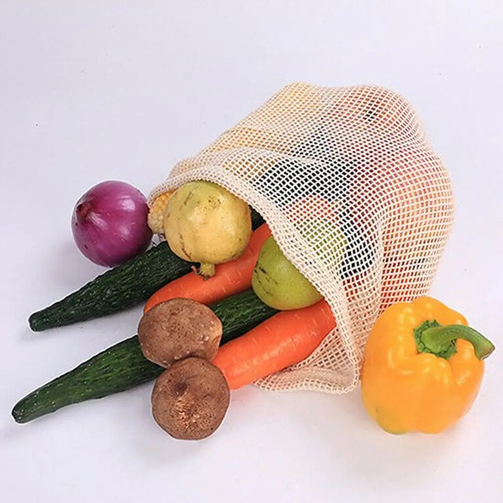 3 шт многоразовый сетчатый мешок из хлопка на шнурке продуктовые фрукты овощи сумки для хранения покупок кухонные аксессуары