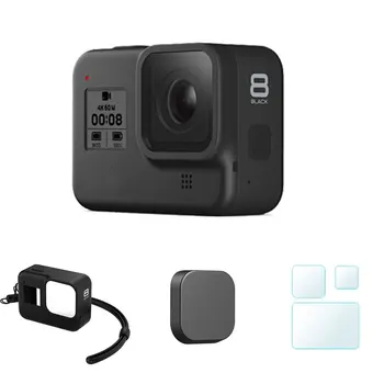 

Protective Silicone Case for GoPro Hero 8 Black Tempered Glass Screen Protector Film Lens Cap Cover for Go Pro 8 Accessory