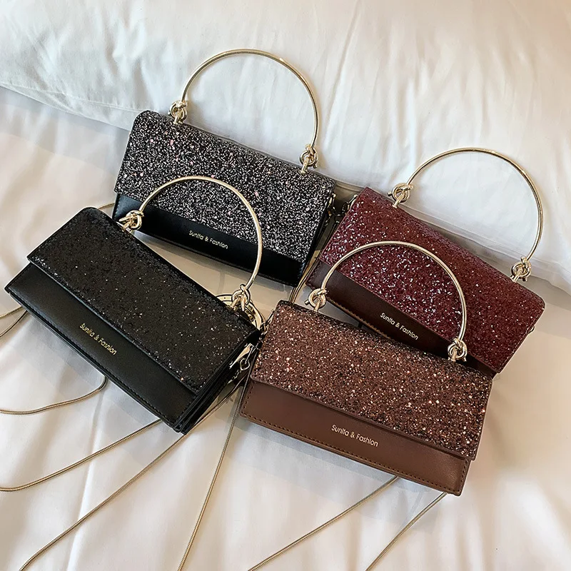 

2019 New Style Early Spring Sequin Stereo Magnetic Snap Square Sling Bag Semicircle Portable Handle Shoulder Oblique WOMEN'S Bag