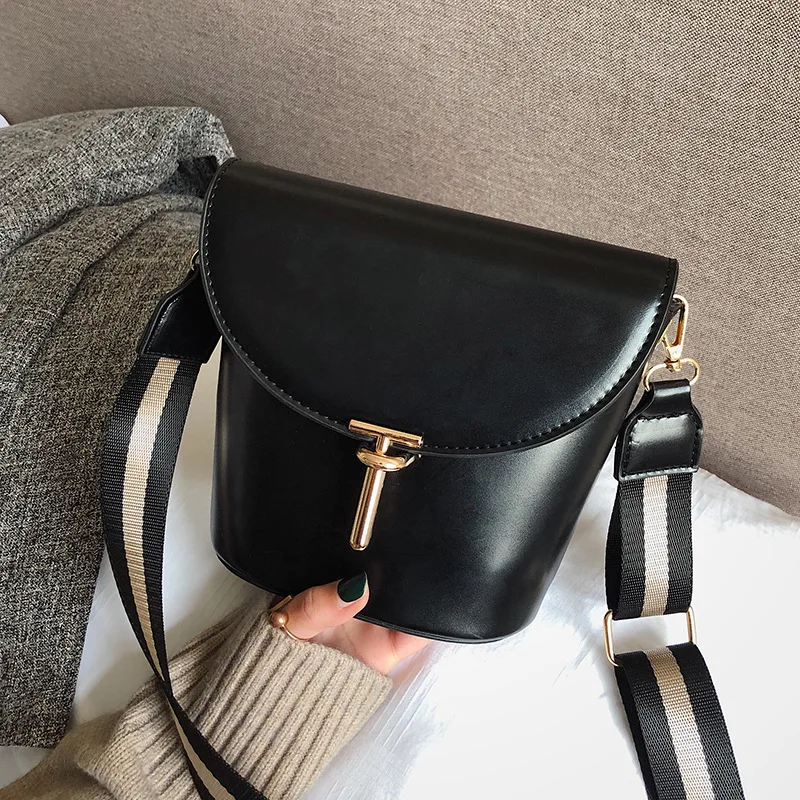 

INS Bag Women's 2019 New Style Fashion Simple Versatile Wide-Strap Bucket Bag Retro CHIC Crossbody Bag Small