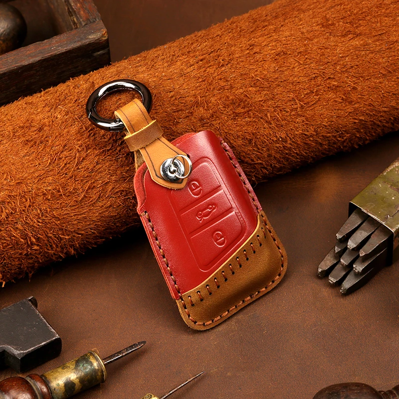 Car key case for Volkswagen Passat Golf Magotan Crazy Horse Leather Key Case Leather Car Keychain