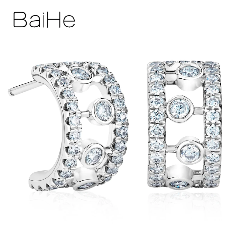 BAIHE, 18 К, белое золото, 0.72ct SI/H, Круглые,, натуральные бриллианты, хорошее ювелирное изделие, свадебные трендовые женские серьги-гвоздики в подарок
