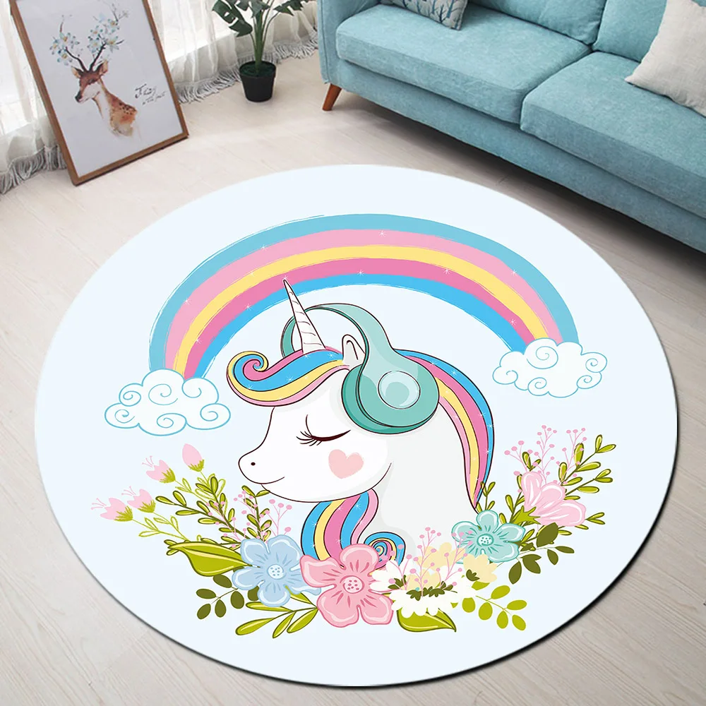 Мультяшный Радужный круглый ковер с принтом единорога для гостиной детской